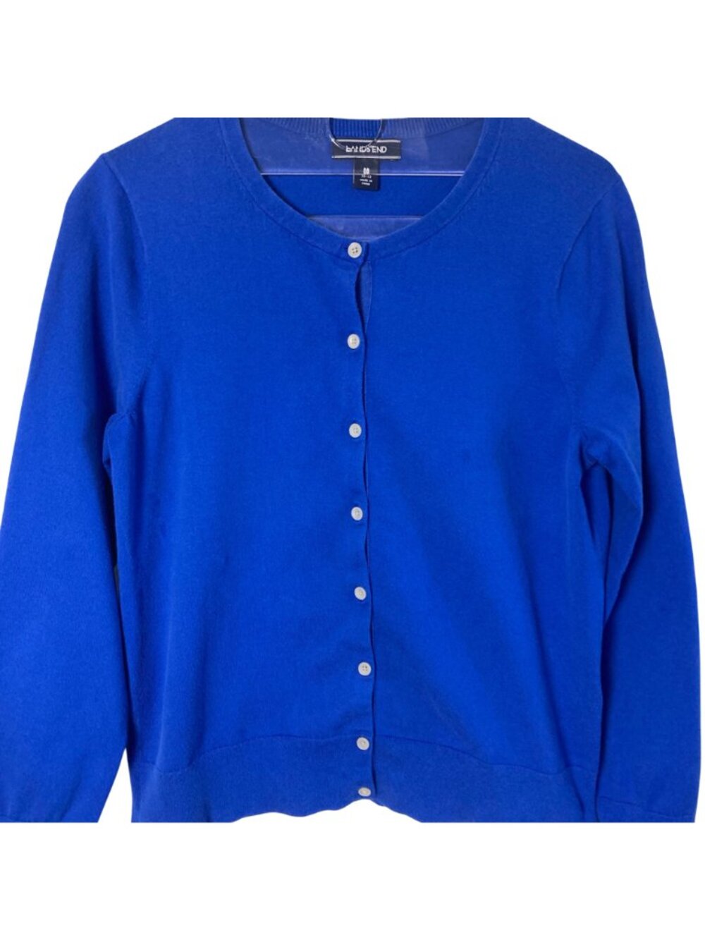 Lands End Cotton Cardigan Sweater Womens Medium Blue Lightweight Preppy Classic - Picture 2 of 7